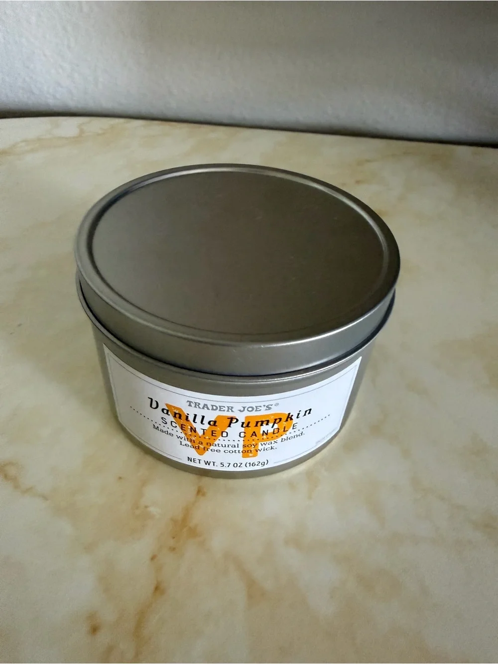 NWT Trader Joe's Vanilla Pumpkin Scented Candle Tin (New)